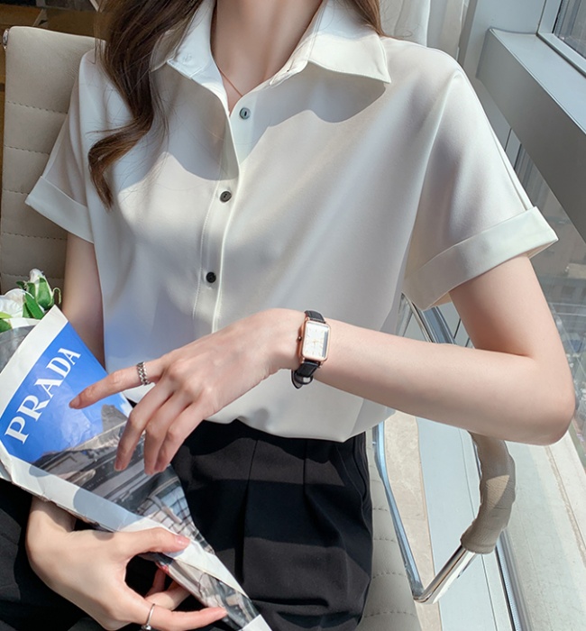 Retro commuting short sleeve tops summer satin shirt