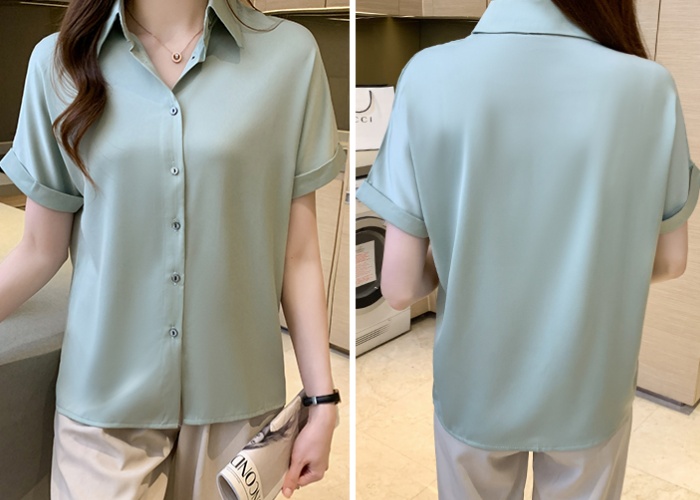 Retro commuting short sleeve tops summer satin shirt