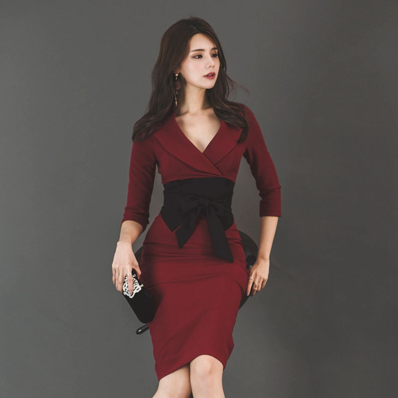 Spring and autumn formal dress package hip dress