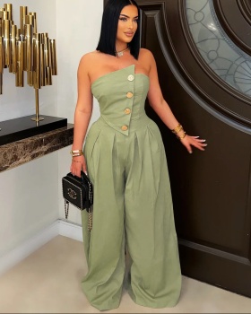 Wide leg fashion wrapped chest jumpsuit for women