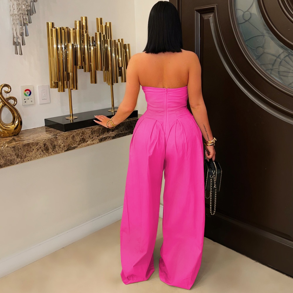 Wide leg fashion wrapped chest jumpsuit for women