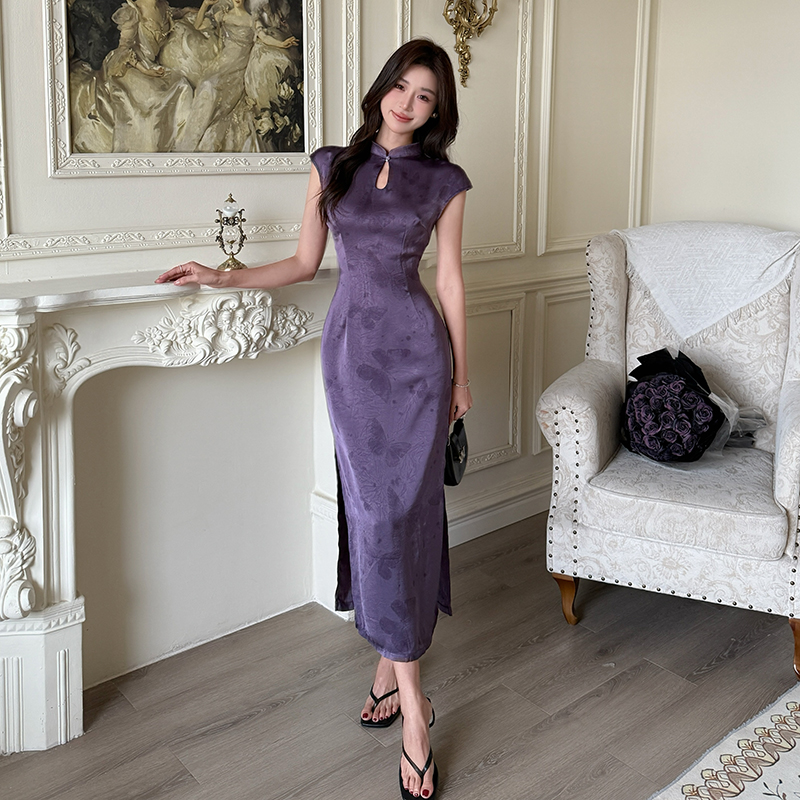 Purple Chinese style dress spring and summer cheongsam