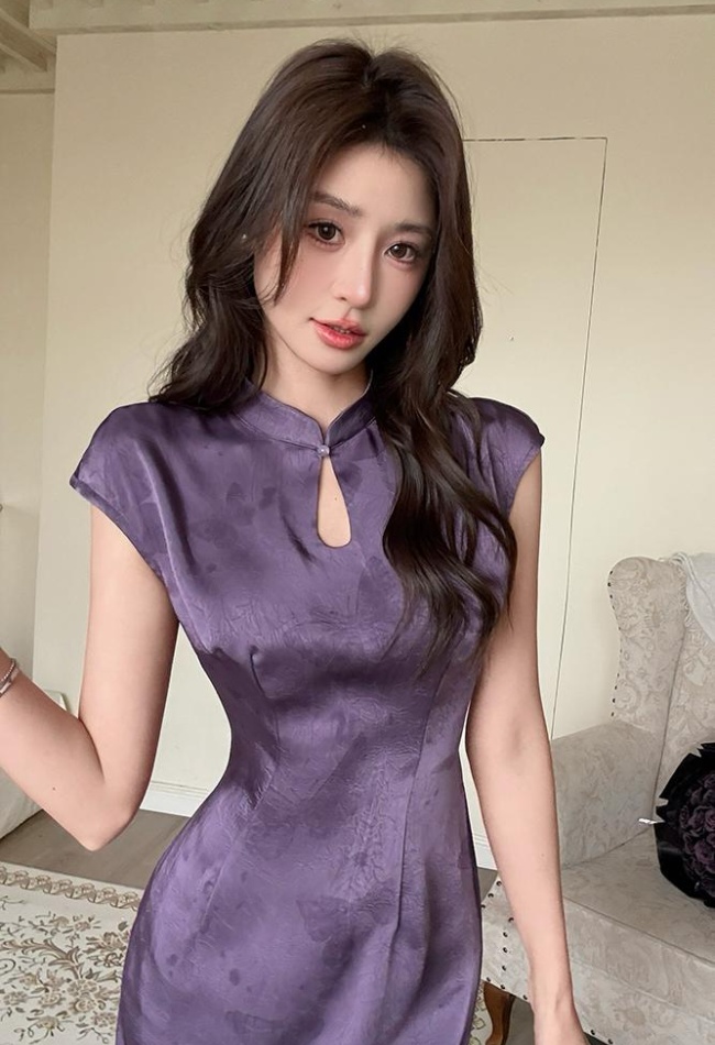 Purple Chinese style dress spring and summer cheongsam