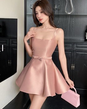 Pinched waist square collar dress light luxury Sexy underwear