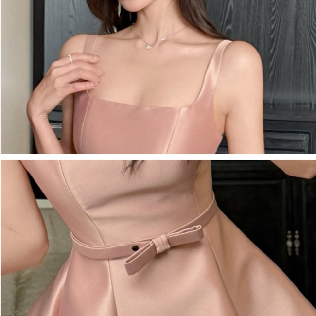 Pinched waist square collar dress light luxury Sexy underwear