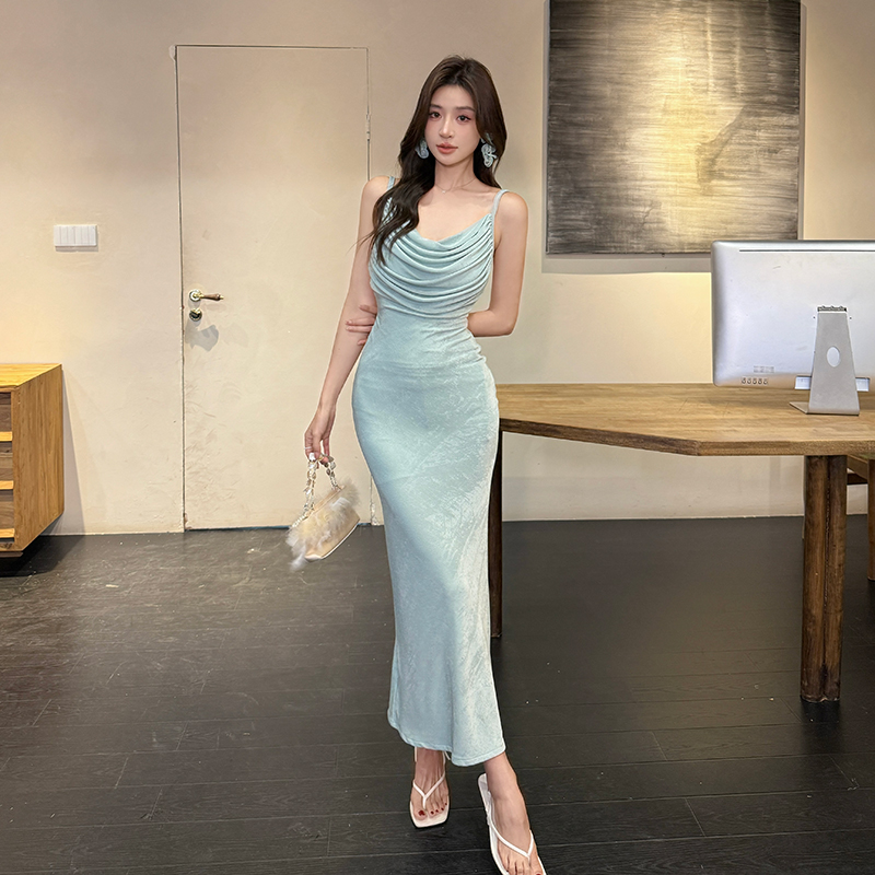 Fold temperament dress breathable pendant long dress