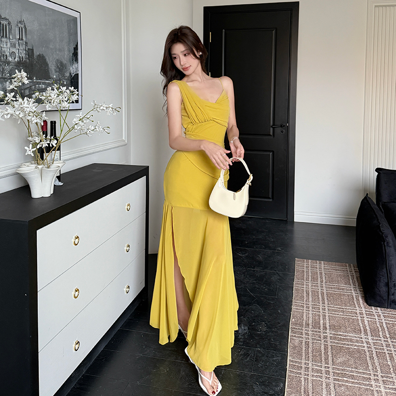 Slim niche split dress summer sling long dress for women