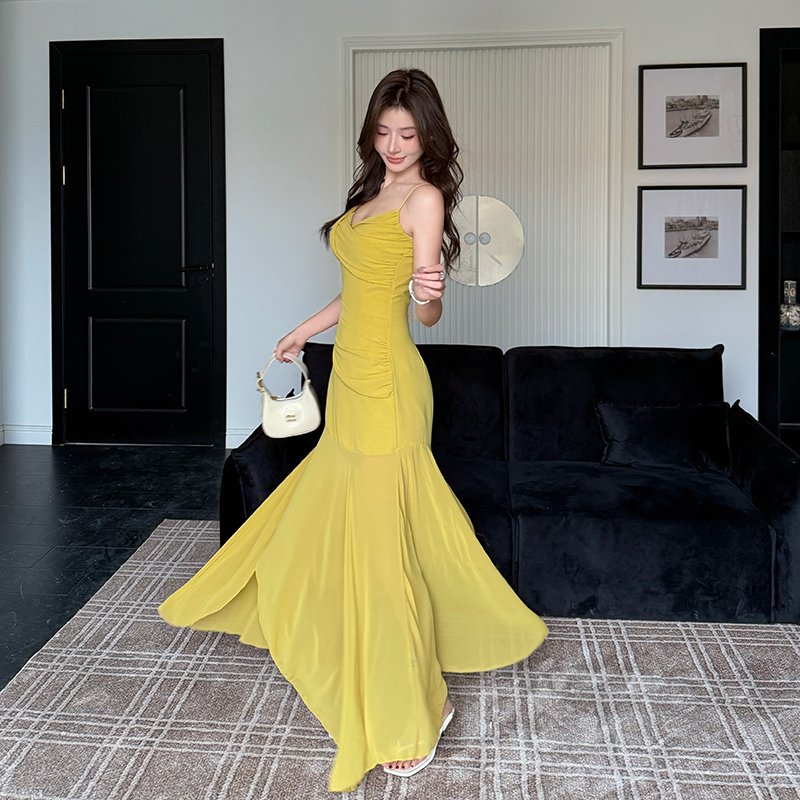 Slim niche split dress summer sling long dress for women