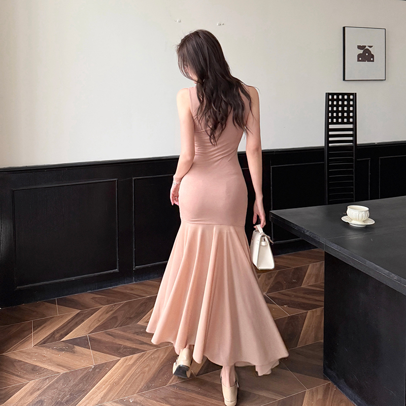 Splice drape gauze strap dress fold summer long dress