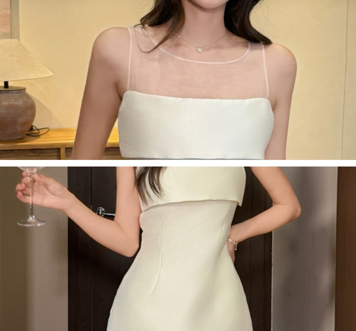 Summer sleeveless T-back splice gauze vest