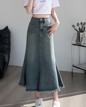 All-match autumn high waist mermaid summer denim skirt for women