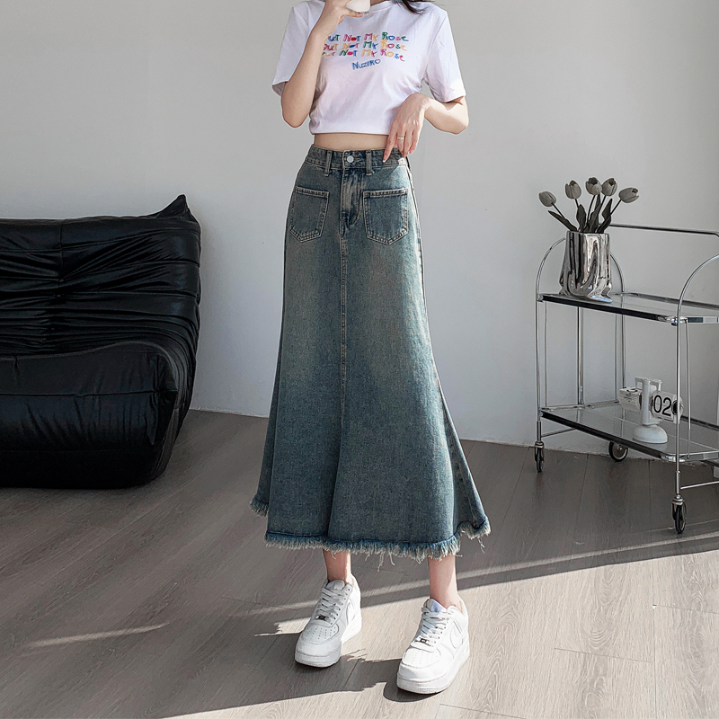 All-match autumn high waist mermaid summer denim skirt for women