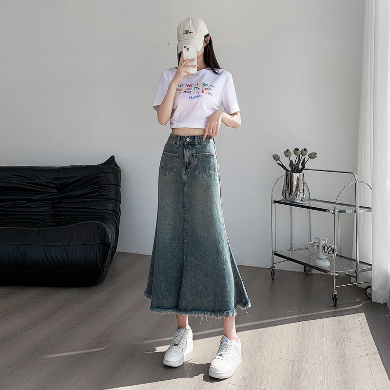 All-match autumn high waist mermaid summer denim skirt for women