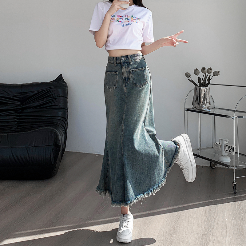 All-match autumn high waist mermaid summer denim skirt for women