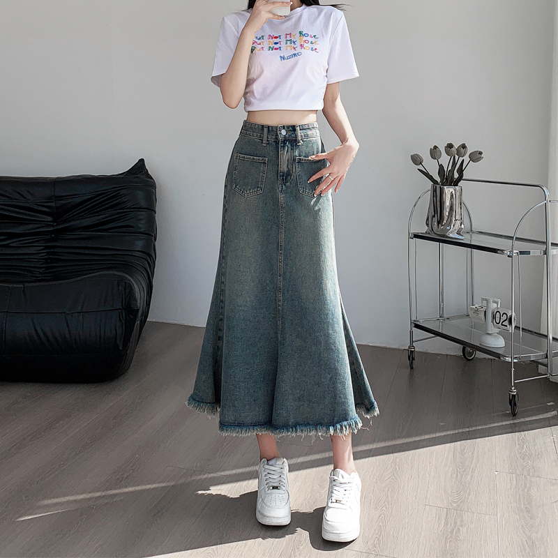 All-match autumn high waist mermaid summer denim skirt for women