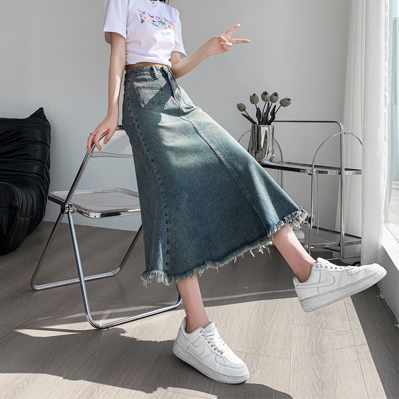 All-match autumn high waist mermaid summer denim skirt for women