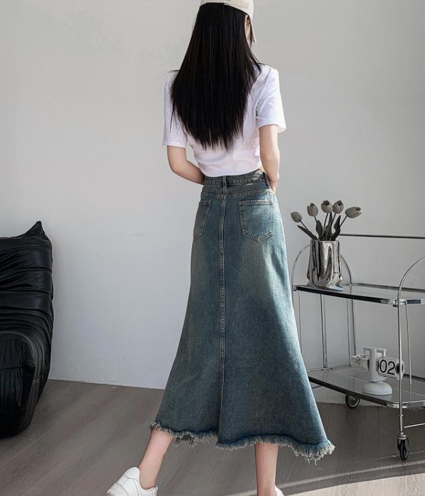 All-match autumn high waist mermaid summer denim skirt for women