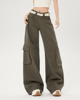 Loose low-waist long pants many pocket casual pants