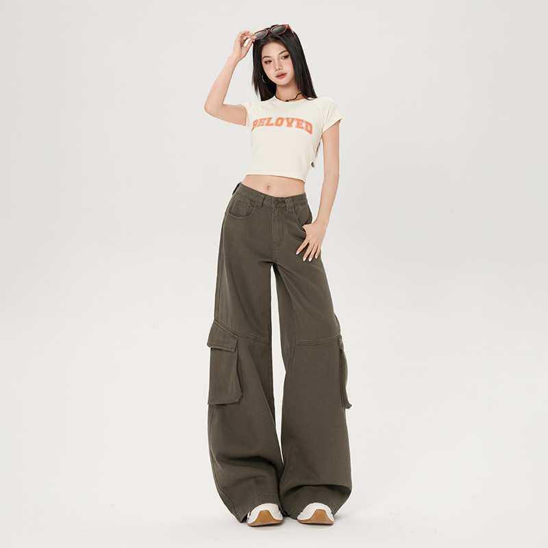 Loose low-waist long pants many pocket casual pants