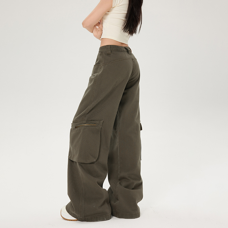 Loose low-waist long pants many pocket casual pants