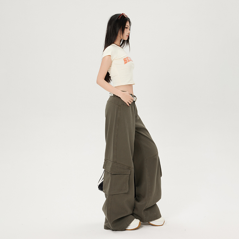 Loose low-waist long pants many pocket casual pants