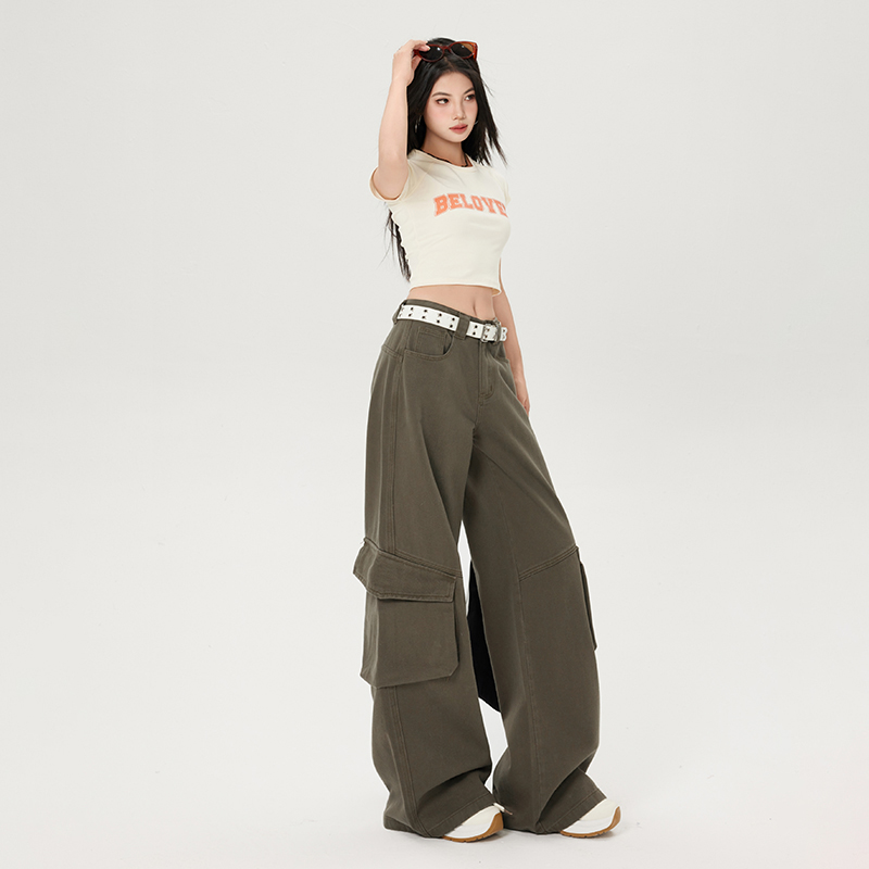 Loose low-waist long pants many pocket casual pants