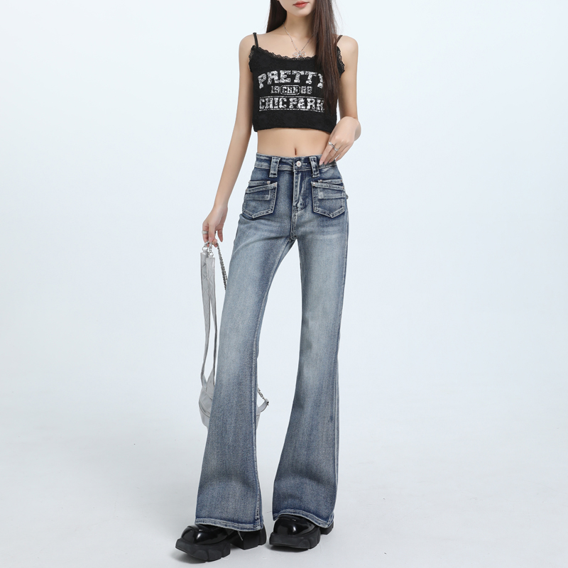 Slim spicegirl long pants washed low-waist jeans for women