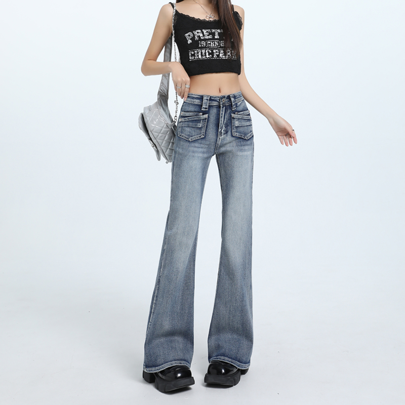 Slim spicegirl long pants washed low-waist jeans for women