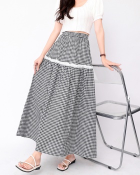 Splice slim A-line spring and summer plaid lace skirt for women