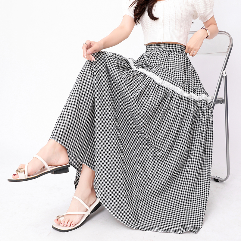 Splice slim A-line spring and summer plaid lace skirt for women