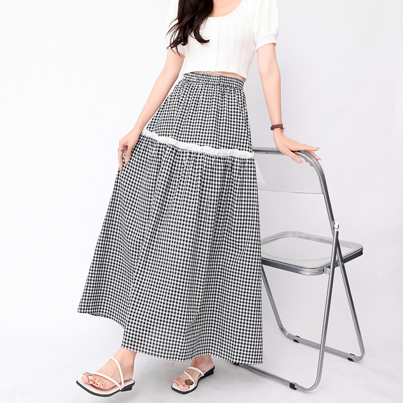 Splice slim A-line spring and summer plaid lace skirt for women