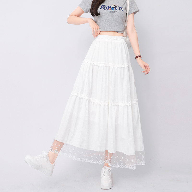 Cake high waist skirt lace A-line long skirt for women