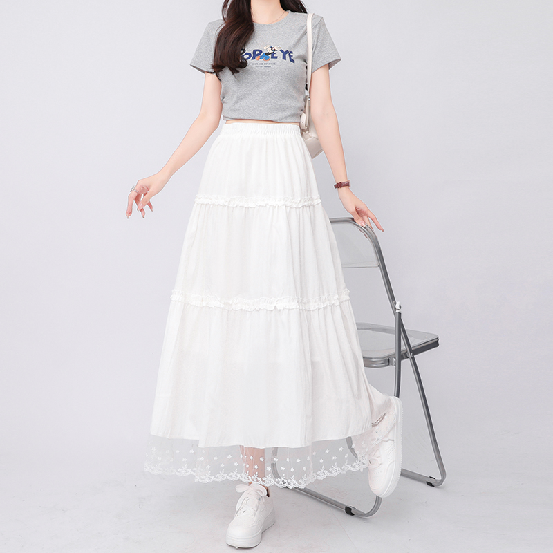 Cake high waist skirt lace A-line long skirt for women