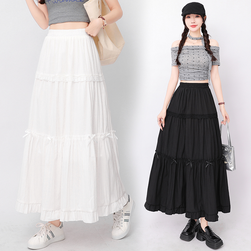 Bow lace A-line high waist slim skirt for women