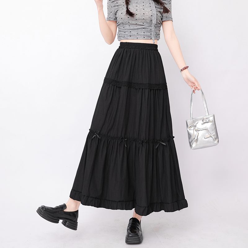 Bow lace A-line high waist slim skirt for women