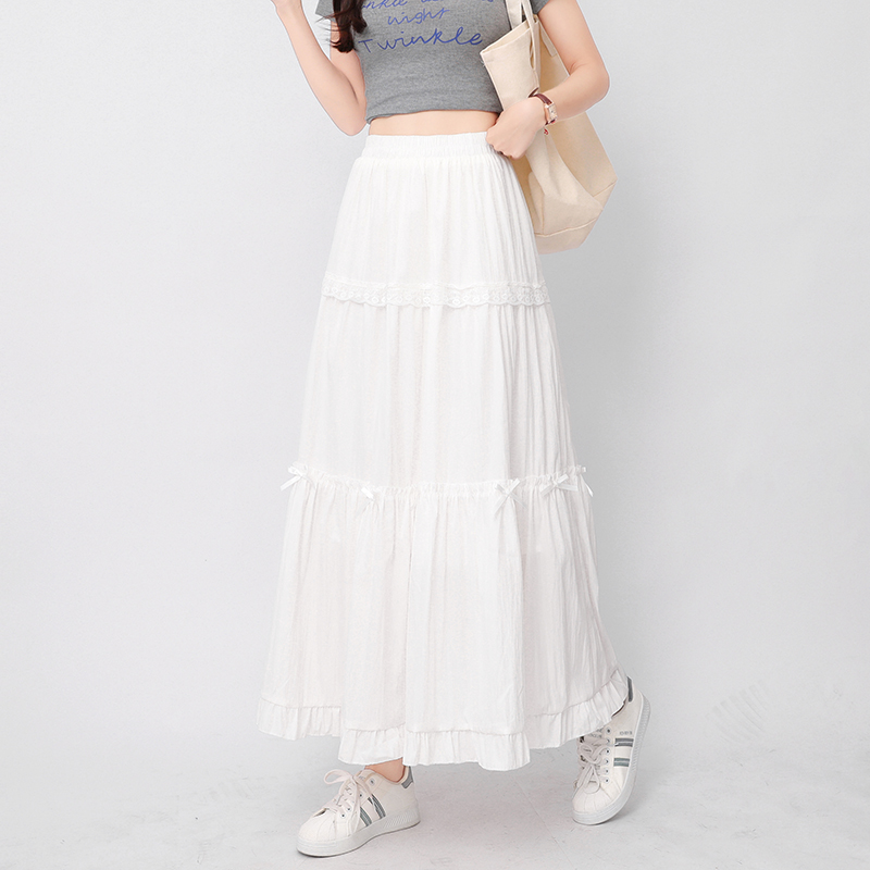 Bow lace A-line high waist slim skirt for women