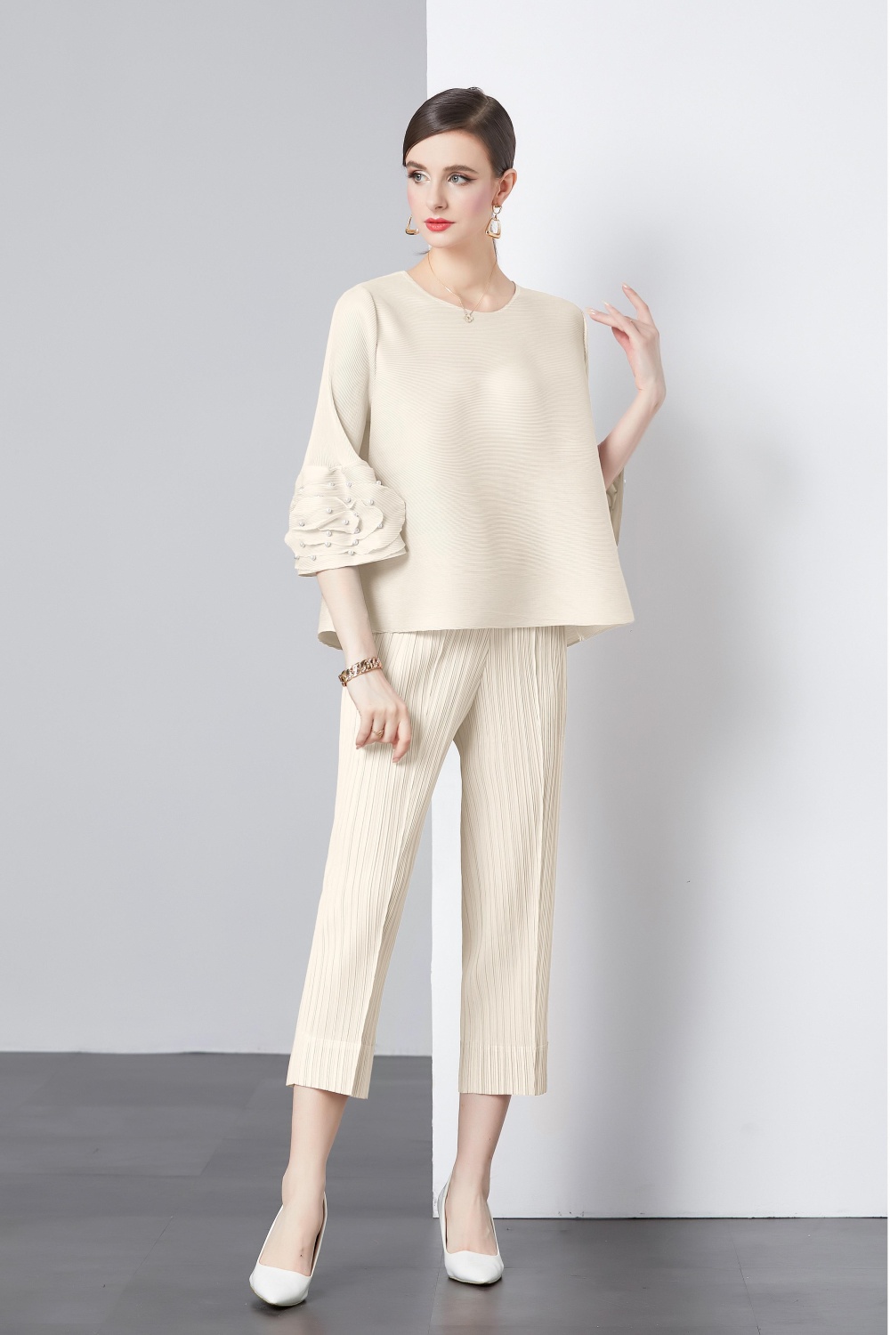 Drape summer casual pants beading loose tops a set