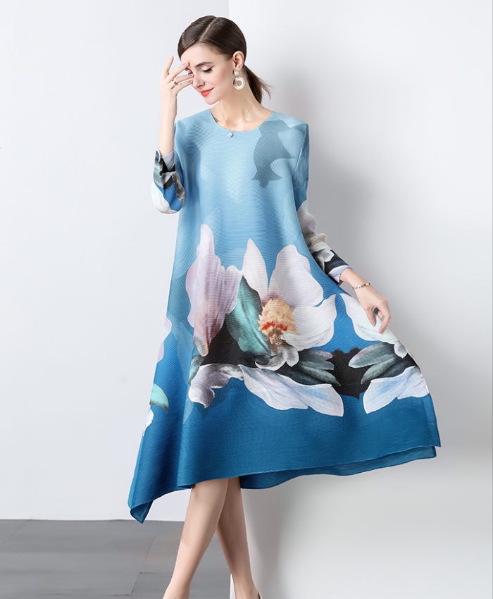 Printing slim splice summer nine points sleeve dress