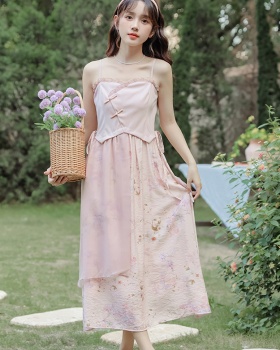 Chinese style sling printing dress for women