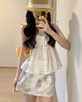 Refreshing blooming vest printing skirt 2pcs set