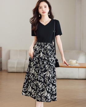 Pseudo-two T-shirt pinched waist dress for women