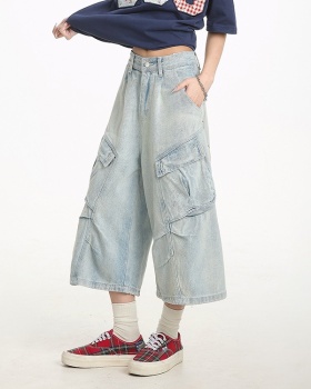 Retro denim fashion shorts loose summer washed cropped pants