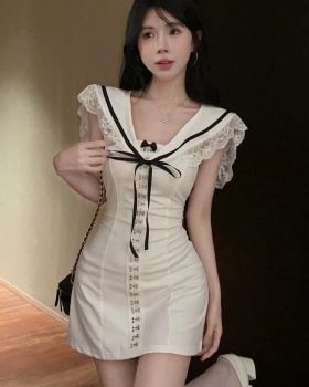 Repair waist white cloak fashion pure dress for women