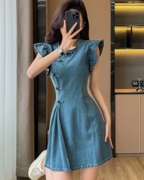 A-line pinched waist dress Chinese style high waist T-back