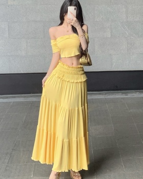 Fold slim long skirt spicegirl skirt 2pcs set