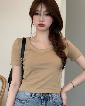 Slim summer short sleeve tops U-neck Korean style T-shirt