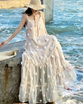 France style lazy strap dress vacation romantic dress