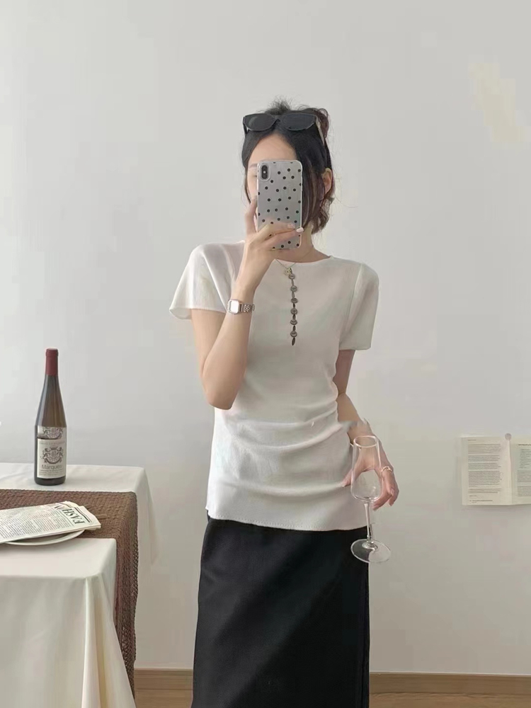 Summer long tops short sleeve irregular sweater for women