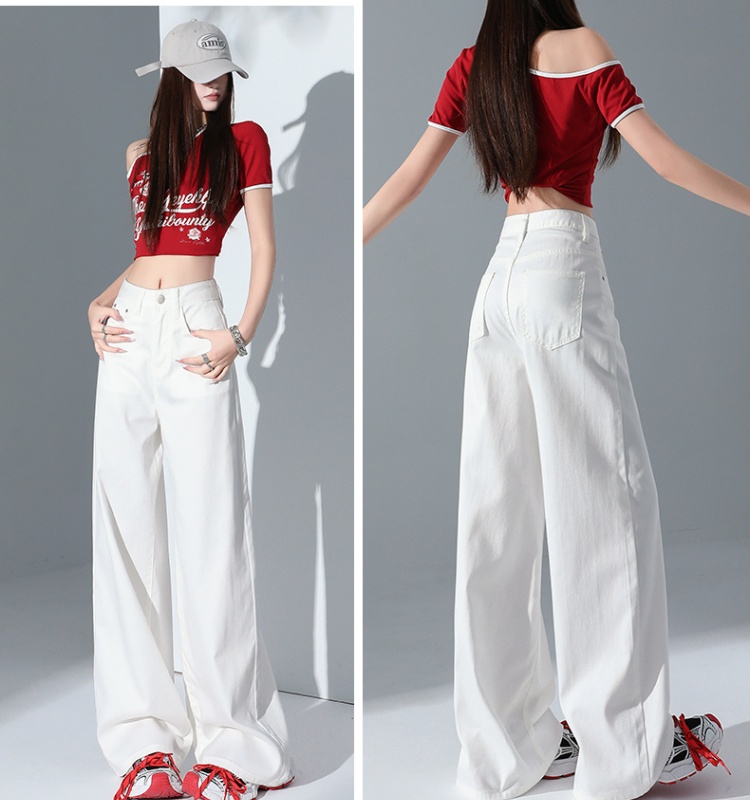 Loose mopping wide leg pants white jeans for women