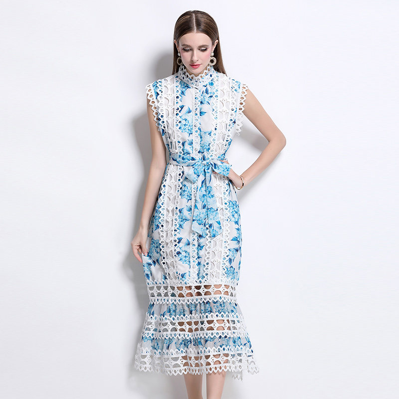 Summer slim cstand collar temperament France style dress